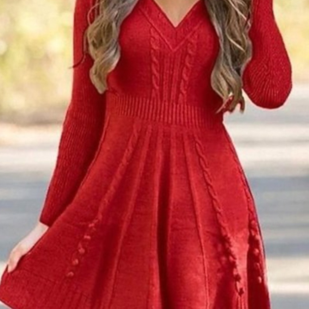 NWT Red V-Neck Holiday Sweater Dress